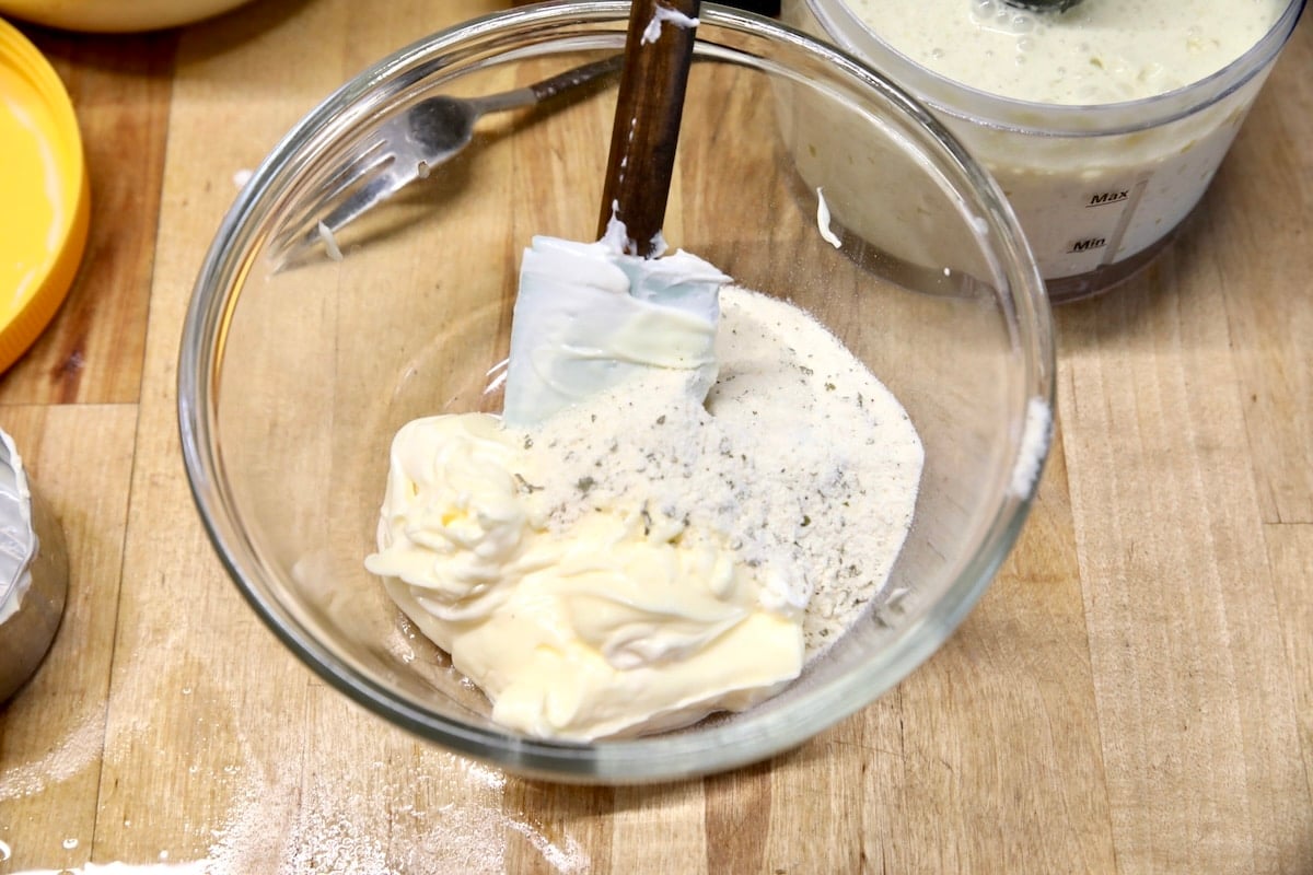 Bowl of mayo and seasonings.