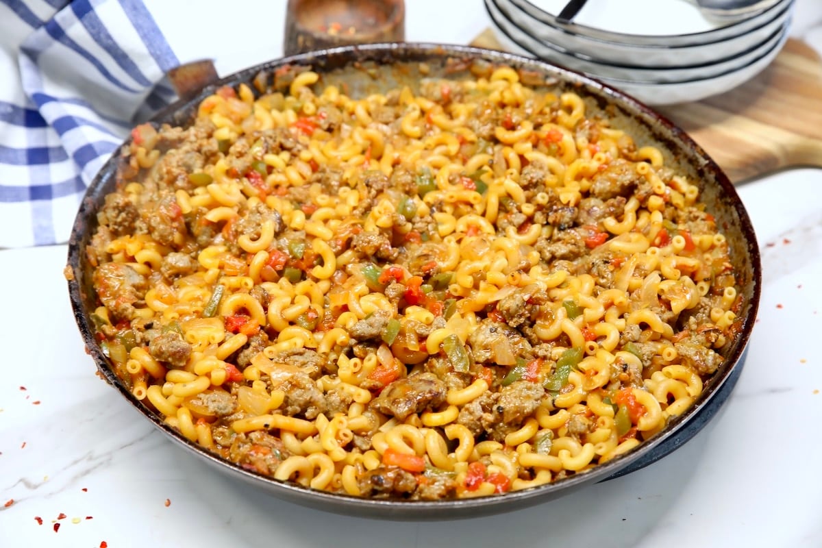 Pan of goulash.
