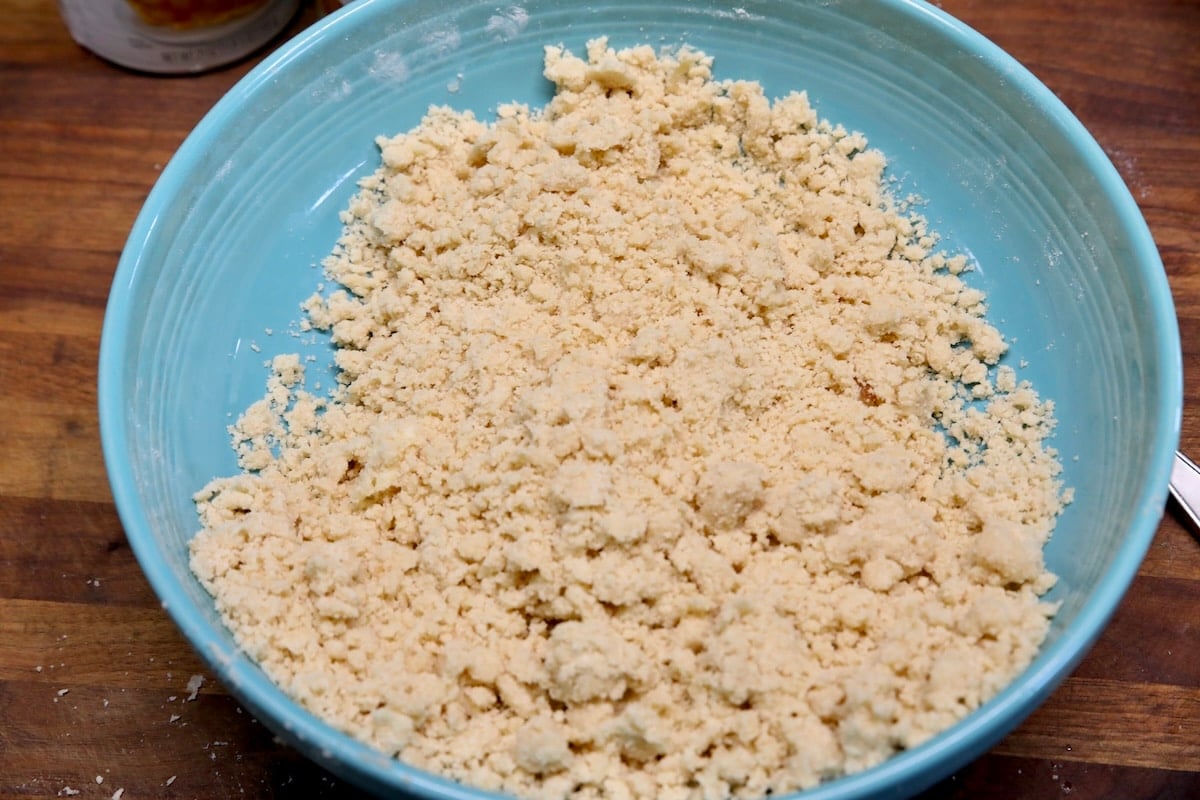 Bowl with crumble topping.