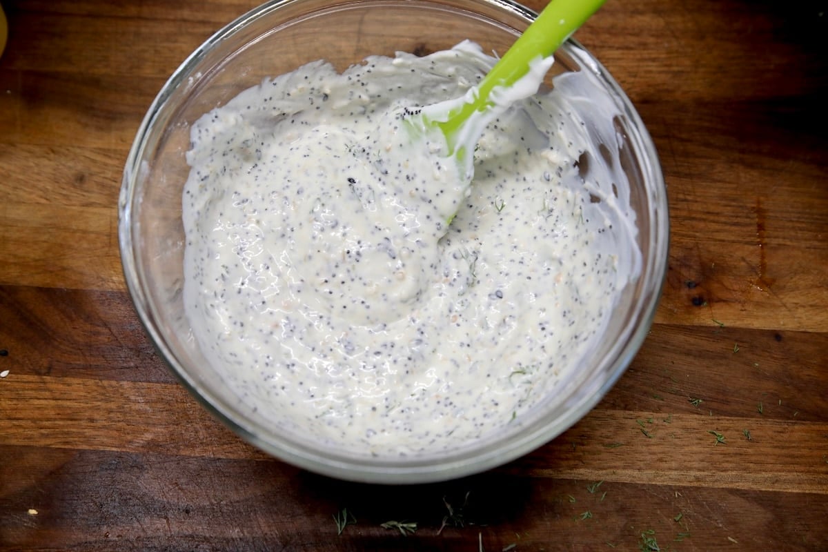 Bowl of creamy dressing.