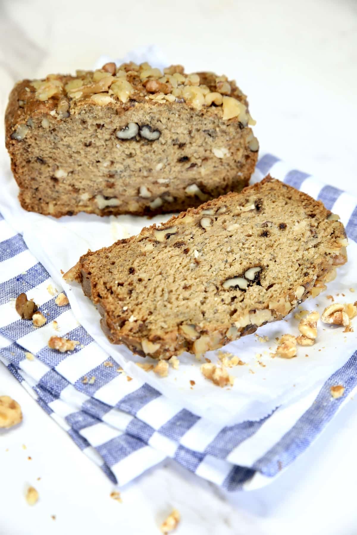Banana bread loaf, sliced.