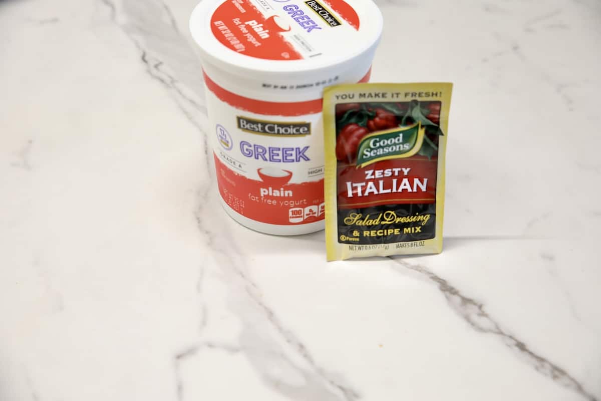 Greek yogurt with Italian dressing mix packet.
