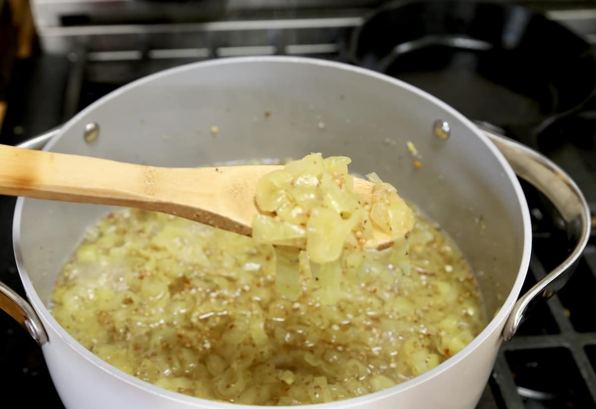Spoonful of banana pepper relish.