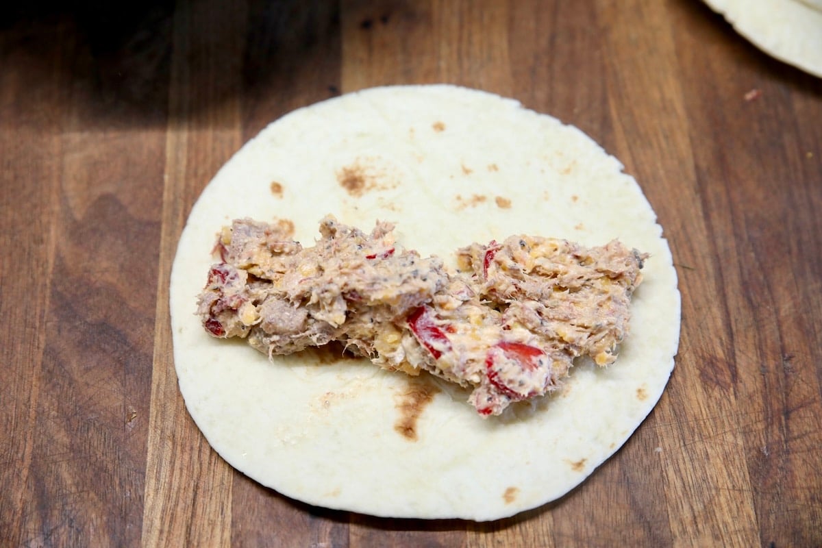 Flour tortilla with brisket, cream cheese filling.