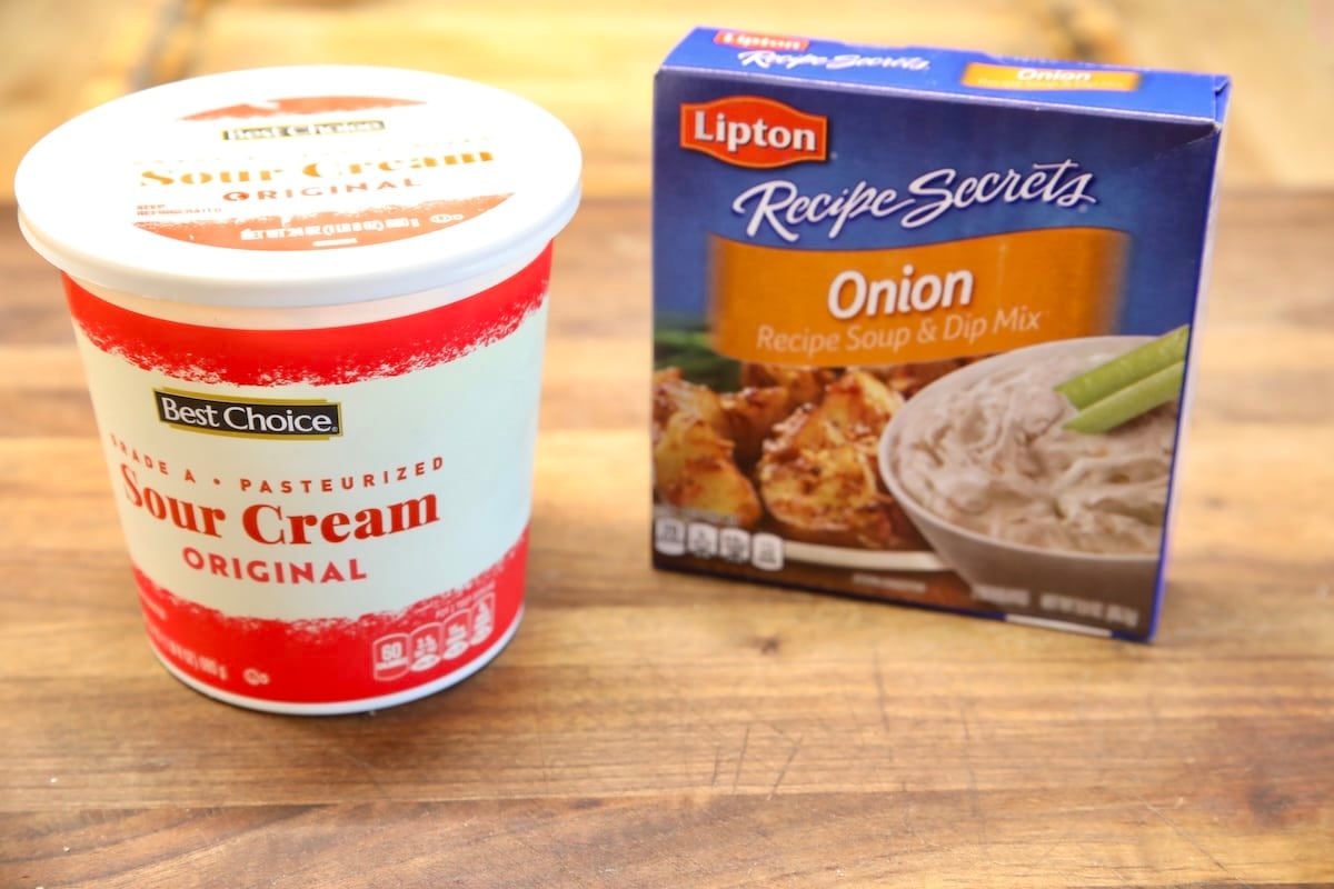 Sour cream and Lipton onion soup mix.