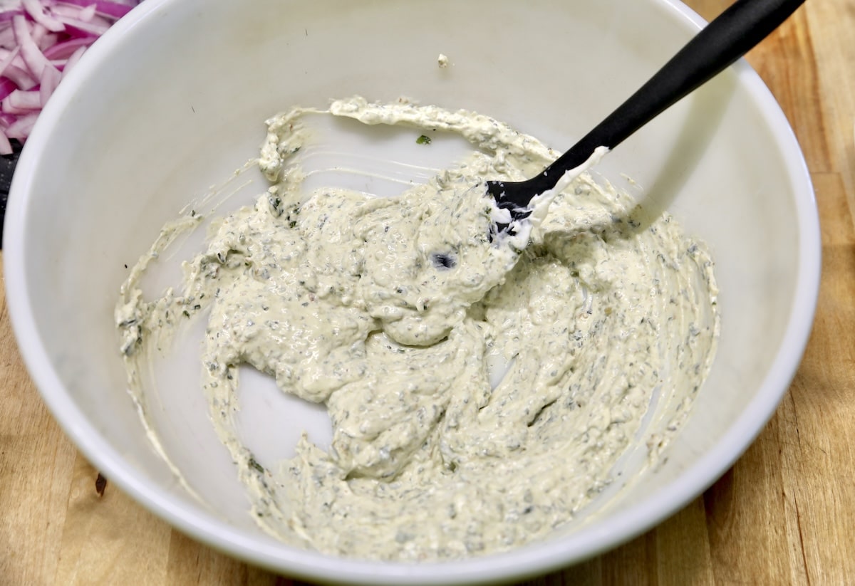 Pesto dressing for pasta salad.