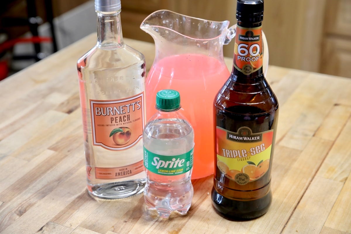 Ingredients for peach lemonade vodka punch.