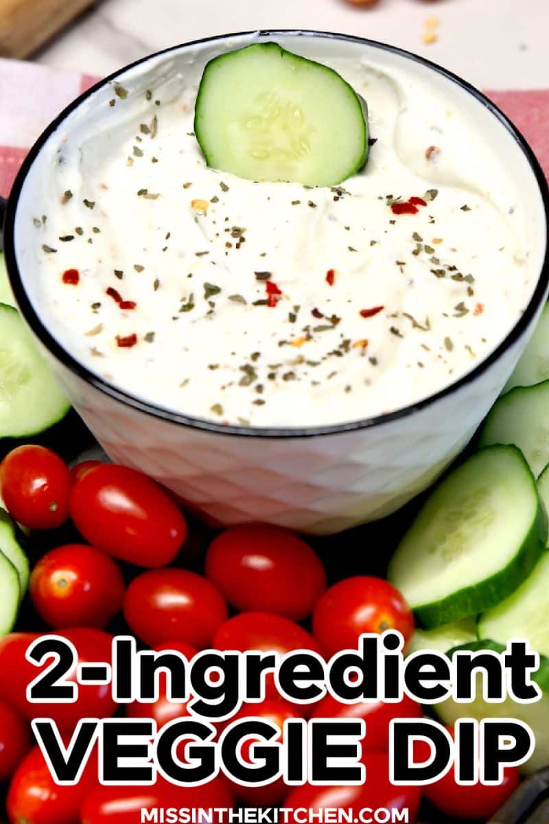 Bowl of 2 ingredient dip with text overlay.