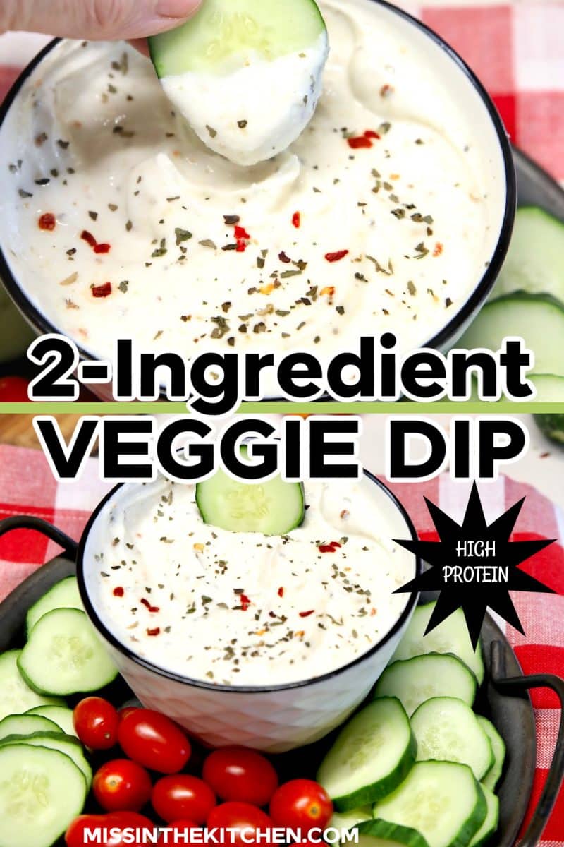 Collage: 2 ingredient party dip for veggies.