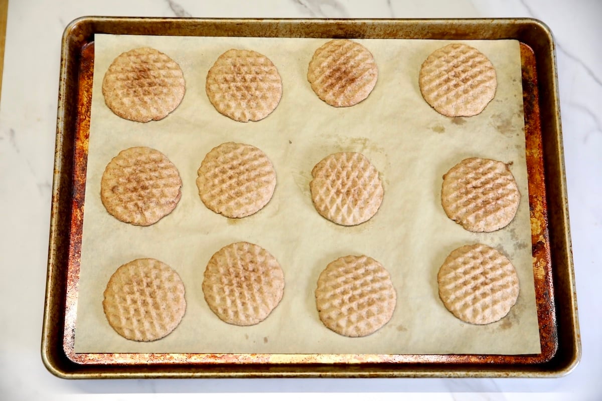 Brown sugar cinnamon cookies on a baking sheet.