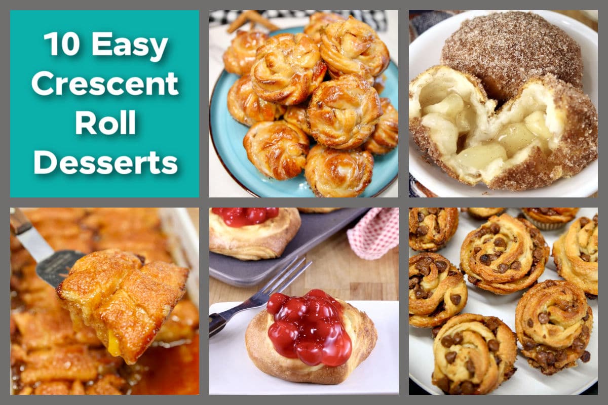 Collage of crescent roll desserts with text for roundup.