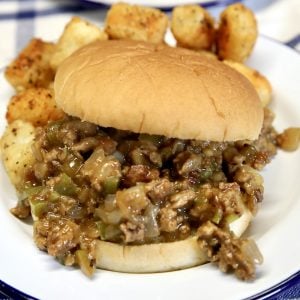 Sloppy joe sandwich on a plate.