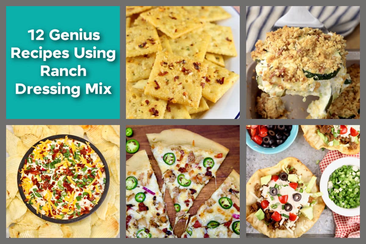 Collage of recipes made with ranch dressing mix.