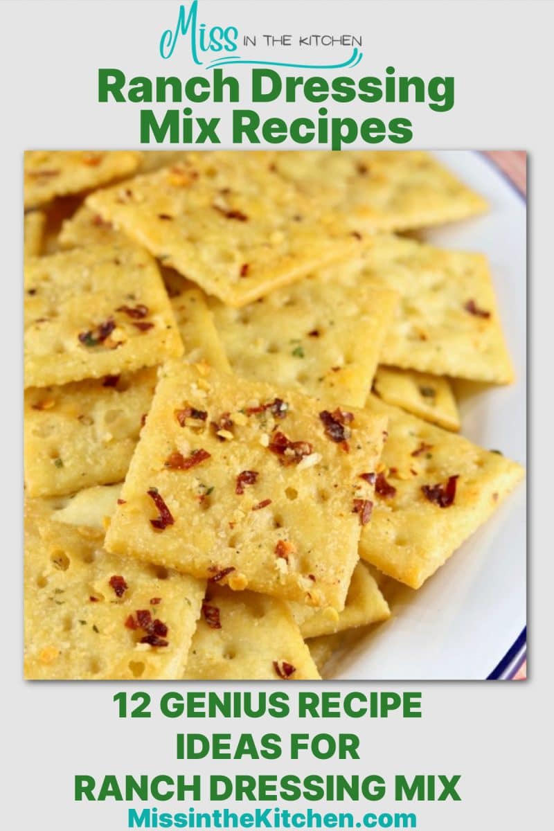 Cover for ranch dressing mix recipes - crackers with text.