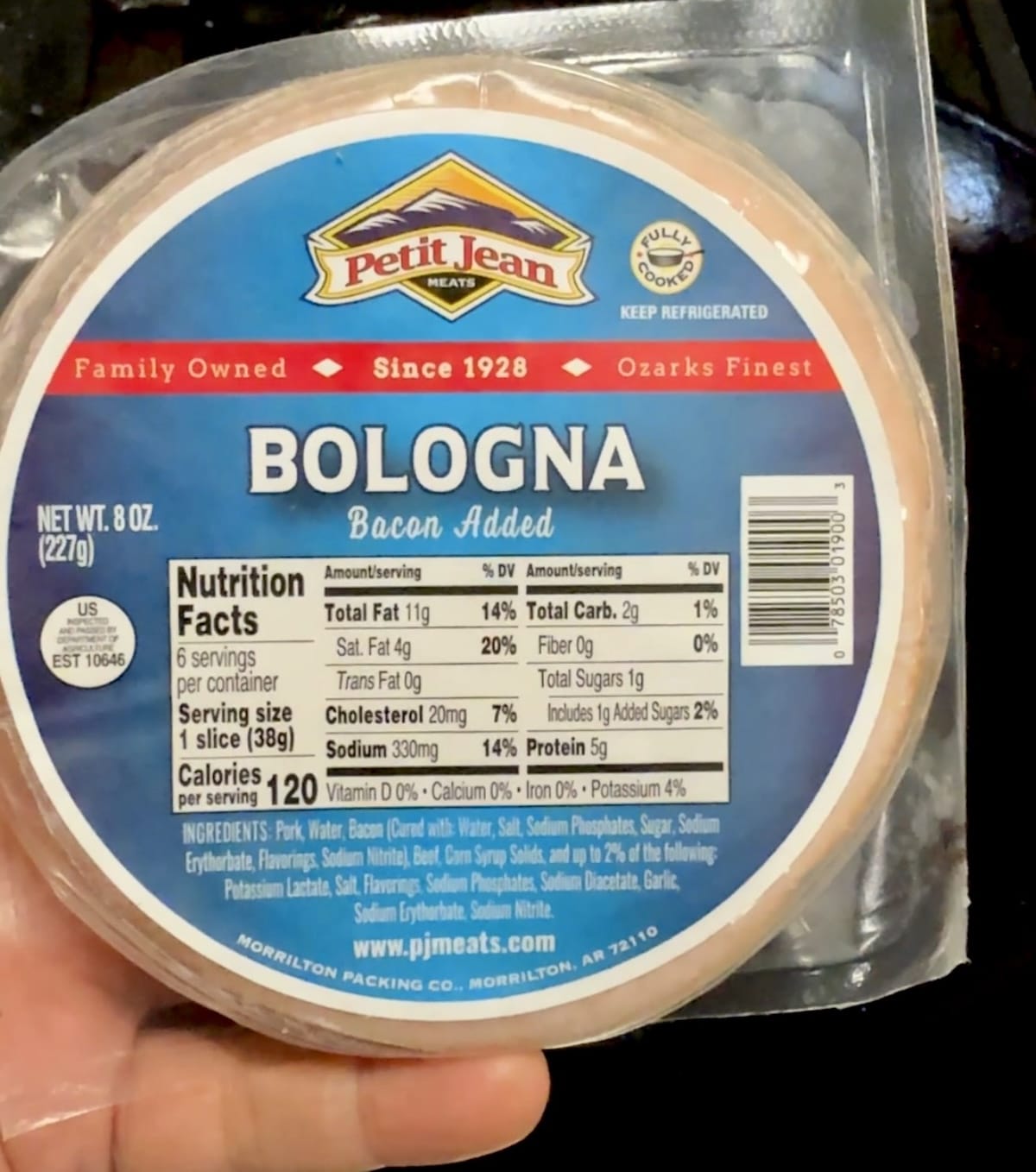 Petit Jean Bologna package in hand.