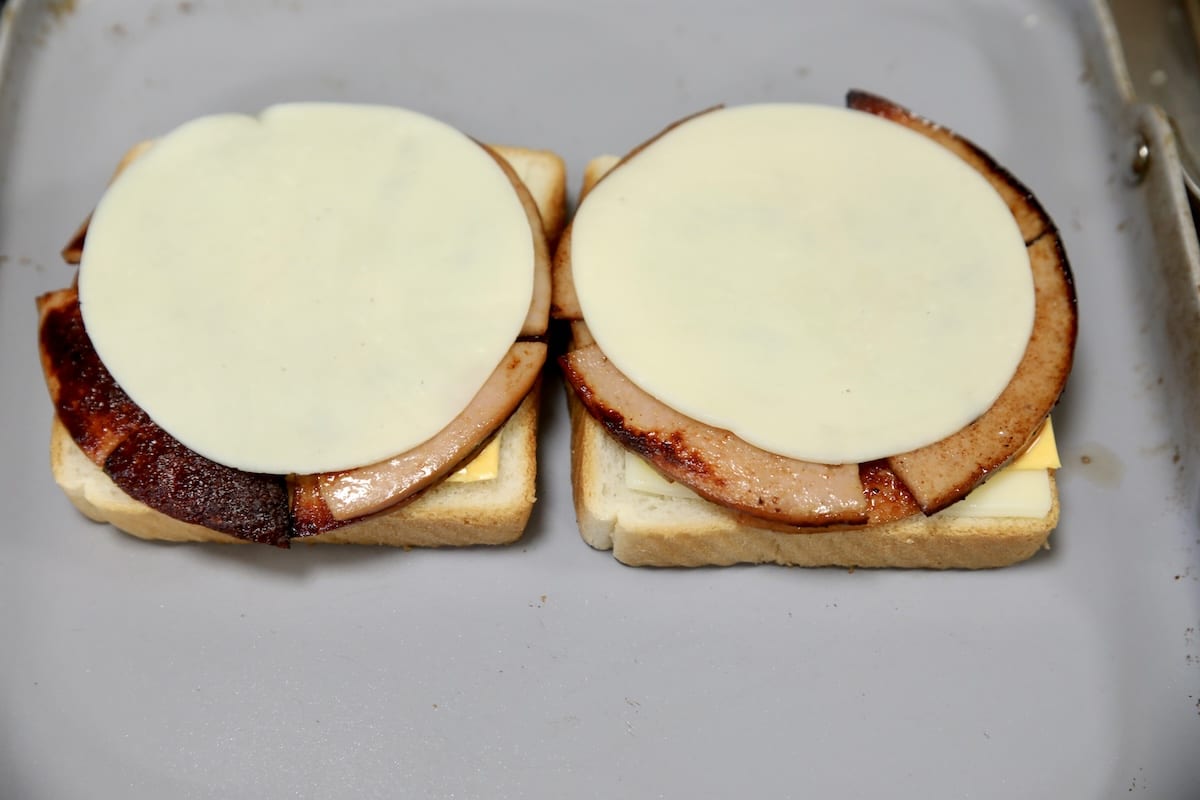 Provolone cheese on bologna grilled cheese.