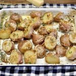 Pan of parmesan roasted potatoes.