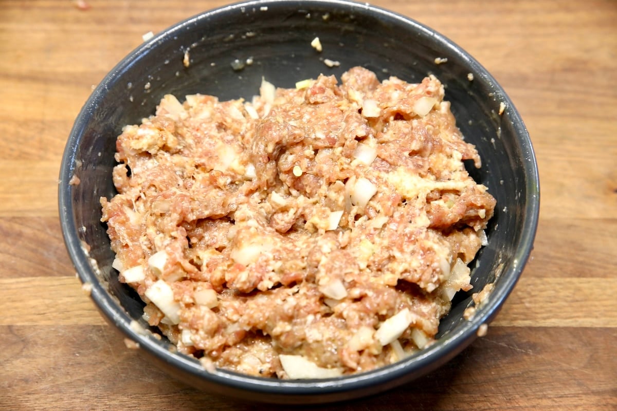 Meatball mixture in a bowl.