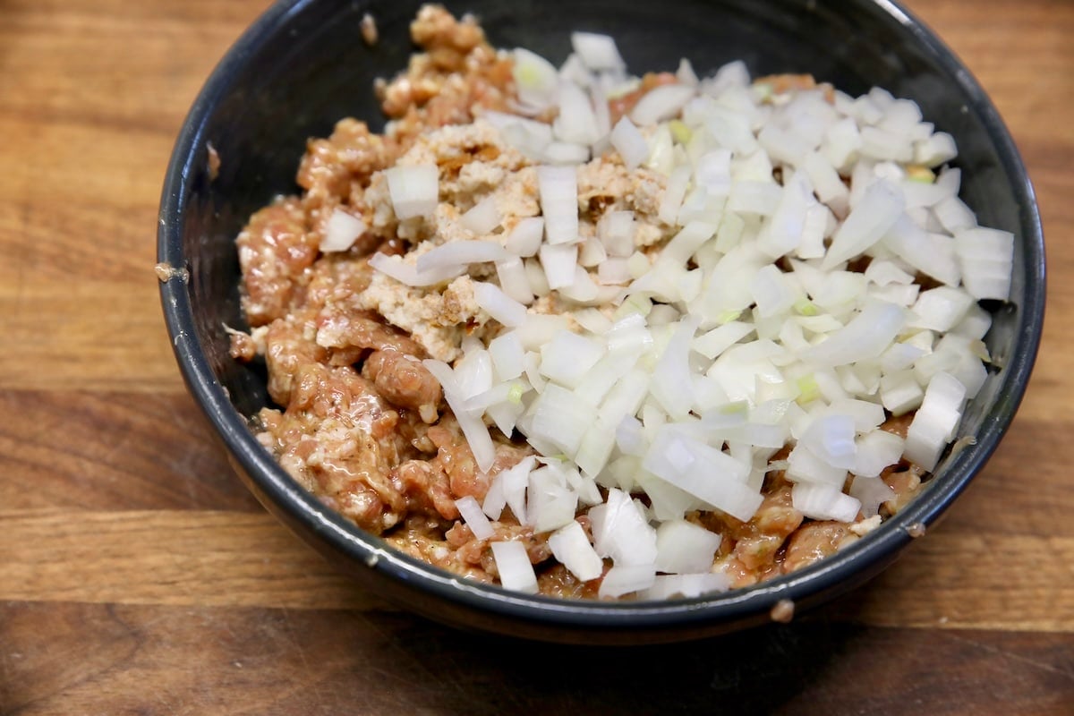 Meatball mixture with onions.