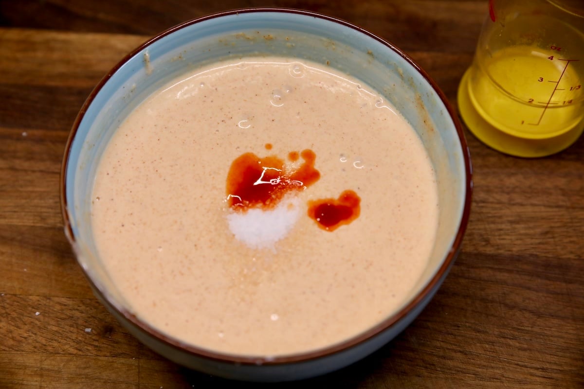 Shrimp Dipping sauce with hot sauce.
