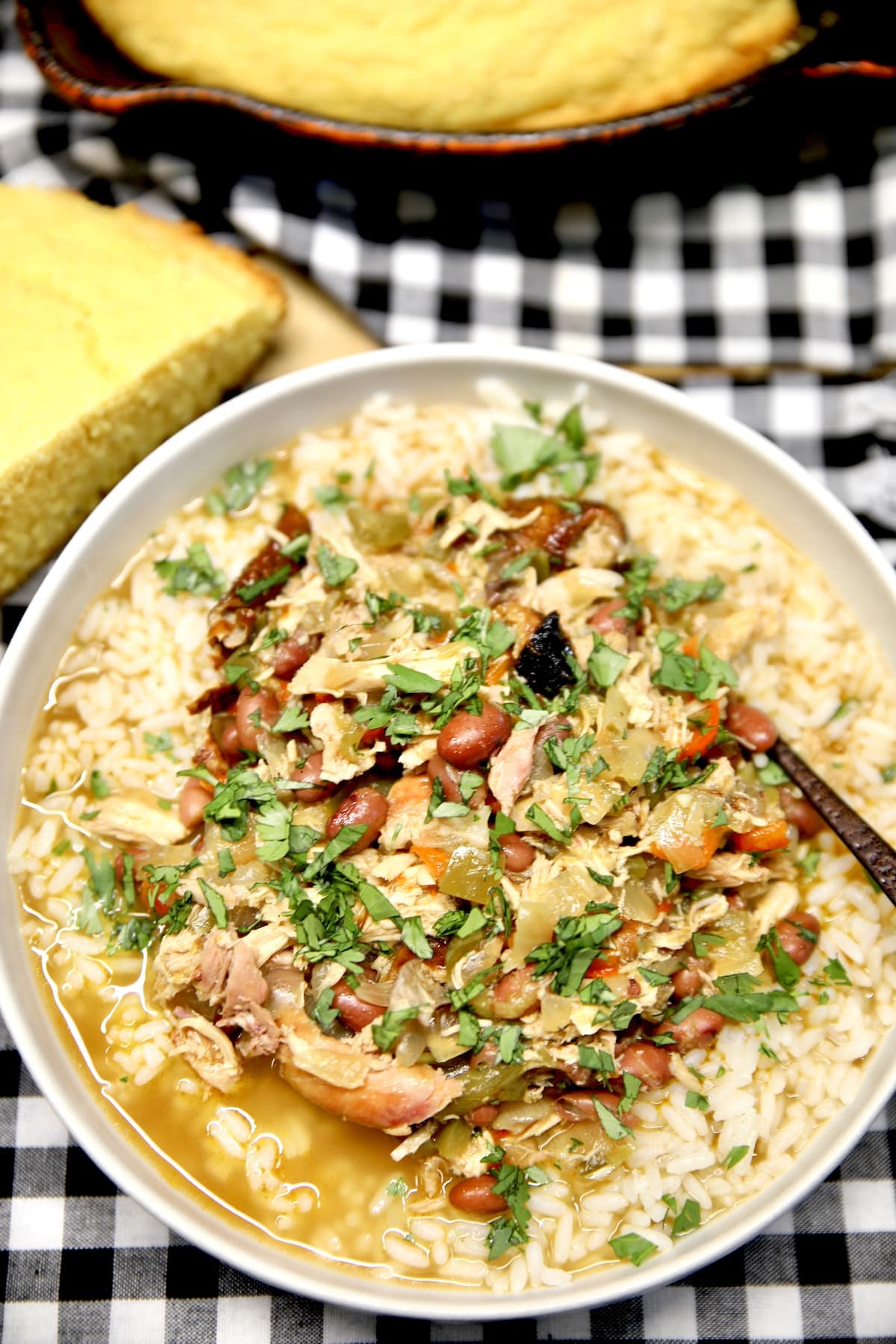Red Beans and Rice with Chicken in a bowl.