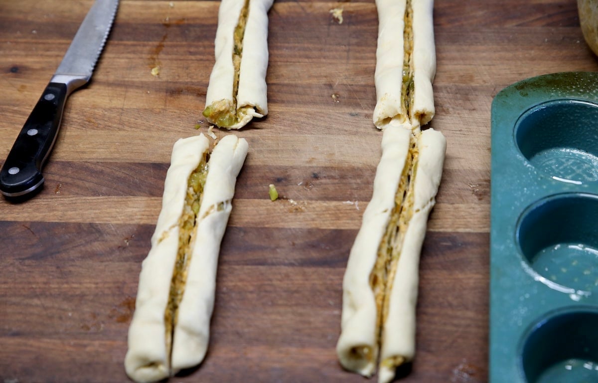 Sliced crescent dough rolls.