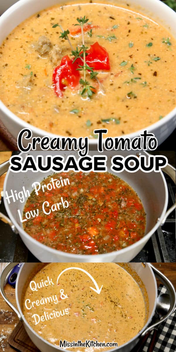 Creamy Tomato Sausage Soup collage.