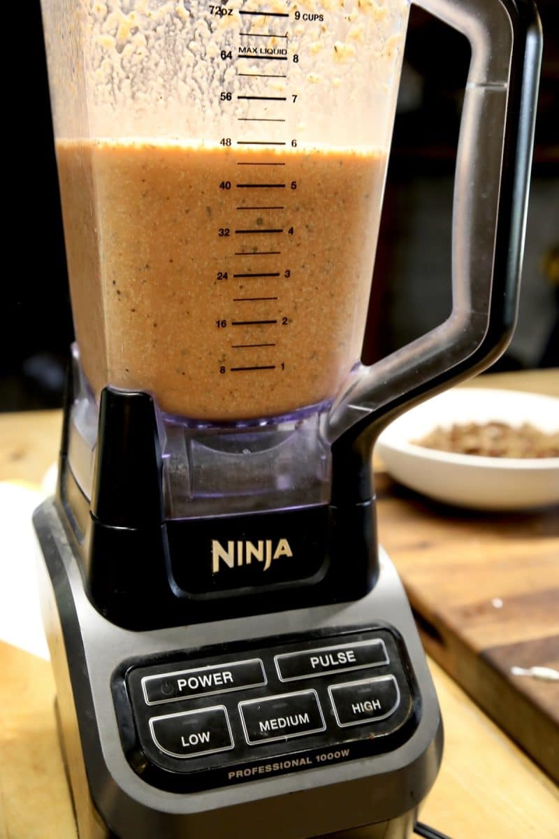 Creamy tomato soup with cottage cheese in blender.