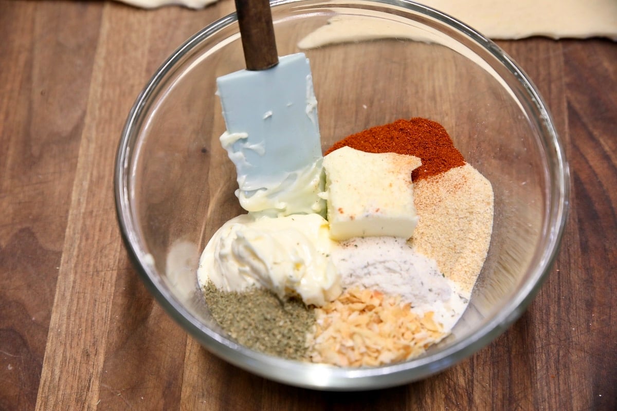 Bowl of butter, mayo and seasonings.